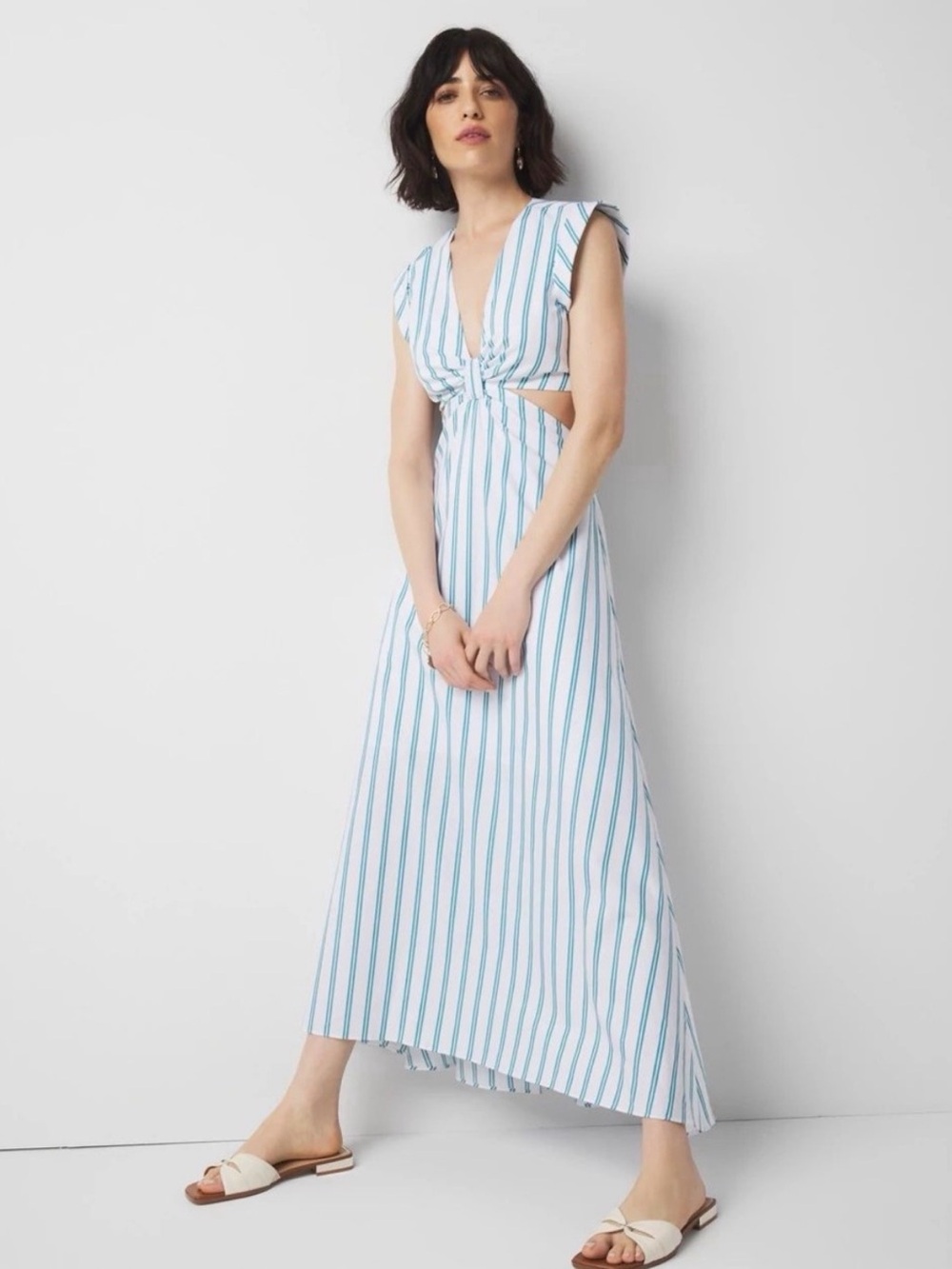 White House Black Market Blue & White Striped Cutout Maxi Dress